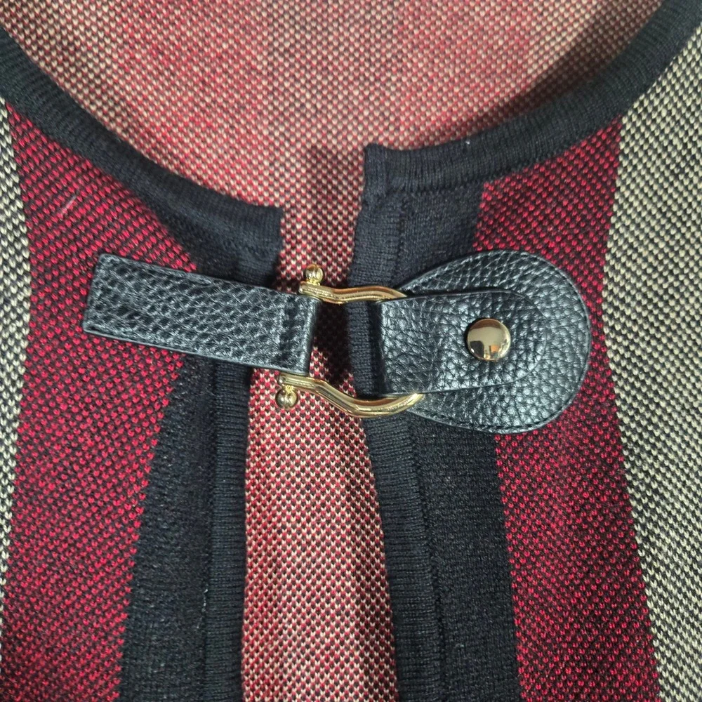Anne Klein XL Plaid Duster Cardigan Sweater Buckle 3/4 Sleeve‎ Longline Career